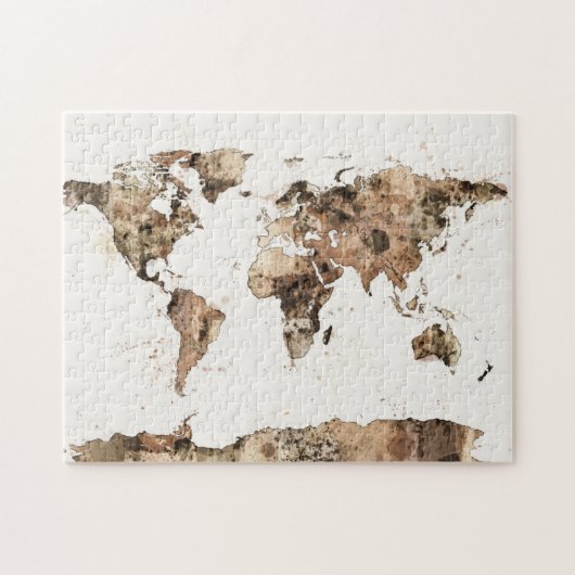 世界地図のセピア色の水彩画の地図 ジグソーパズル (横)