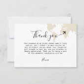 世界地図のトラベルテーマのブライズシャワー ベージュ サンキューカード (正面)