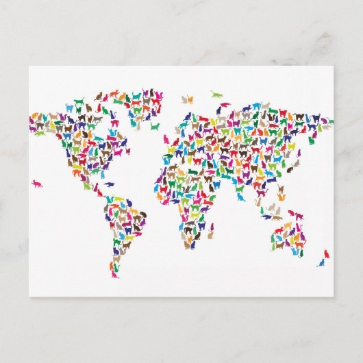 世界地図のネコの地図 ポストカード (正面)
