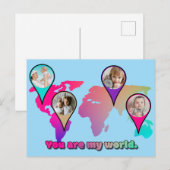 世界地図のマルチカラー写真コラージュ - あなたは私の世界 ポストカード (正面/裏面)