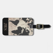 世界地図のヴィンテージのイニシャルの荷物のラベル ラゲッジタグ (正面横)