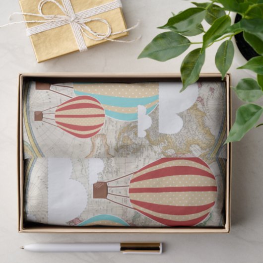 世界地図の世界の探検家の熱気の気球及び雲 薄葉紙 (ギフト)