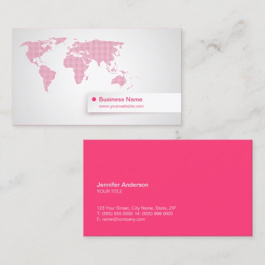 世界地図の全体的なピンクの名刺 名刺 (正面/裏面)