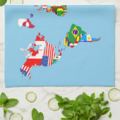 世界地図の国旗の記号のシルエット キッチンタオル (折り畳み)