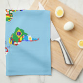 世界地図の国旗の記号のシルエット キッチンタオル (四つ折り)