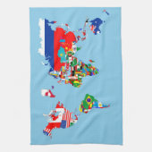 世界地図の国旗の記号のシルエット キッチンタオル (縦)