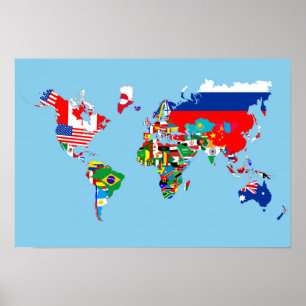 世界地図の国旗の記号のシルエット ポスター