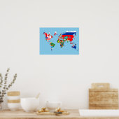 世界地図の国旗記号のシルエット ポスター (キッチン)