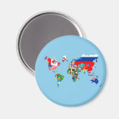世界地図の国旗記号のシルエット マグネット (正面/裏面)