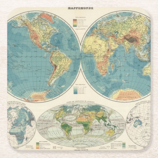 世界地図の地図2 スクエアペーパーコースター (正面)
