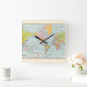 世界地図の壁時計 スクエア壁時計 (ホーム)
