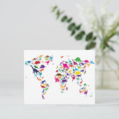 世界地図の恐竜の地図 ポストカード (スタンド正面)