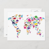 世界地図の恐竜の地図 ポストカード (正面/裏面)