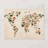世界地図の恐竜の地図 ポストカード (正面)