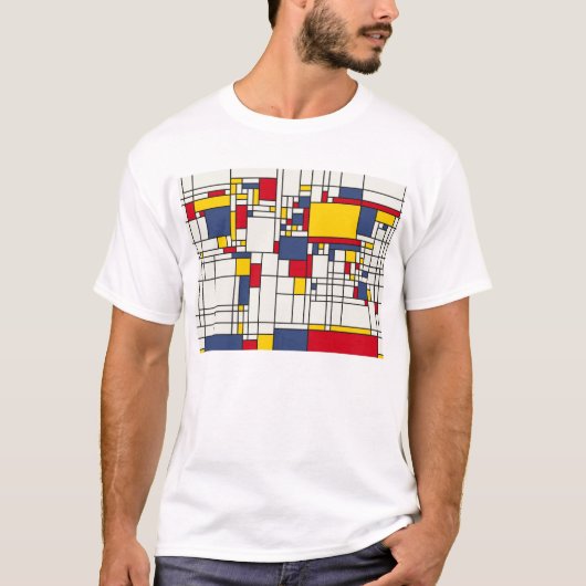 世界地図の抽象芸術のモンドリアンのスタイル Tシャツ (正面)