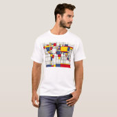 世界地図の抽象芸術のモンドリアンのスタイル Tシャツ (正面フル)