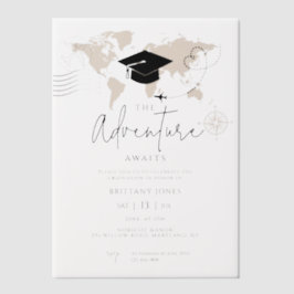 世界地図の旅行の冒険が始まる卒業 ベラム紙招待状