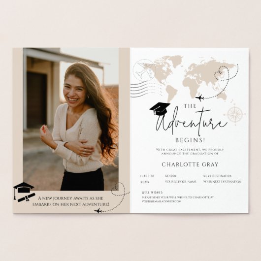 世界地図の旅行の冒険が始まる卒業 箔カード (内部)