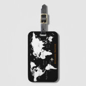 世界地図の旅行を白黒で指定 ラゲッジタグ (正面縦)