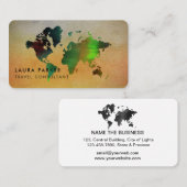 世界地図の旅行代理店の水彩画の観光事業の予約 名刺 (正面/裏面)