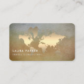 世界地図の旅行代理店の水彩画の金ゴールドの観光事業 名刺 (正面)