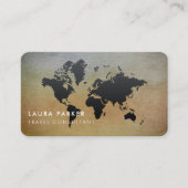 世界地図の旅行代理店の水彩画の黒の観光事業 名刺 (正面)