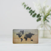 世界地図の旅行代理店の水彩画の黒の観光事業 名刺 (スタンド正面)