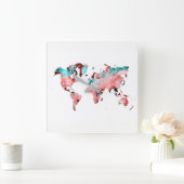 世界地図の時計 スクエア壁時計 (ホーム)