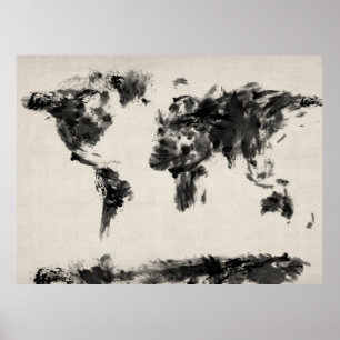 世界地図の暗闇の抽象芸術の絵を描くことの地図 ポスター