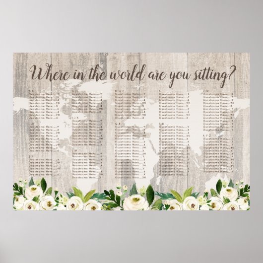 世界地図の木素朴の座席表の場所 ポスター (正面)