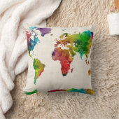 世界地図の水彩画の地図 クッション (ブランケット)