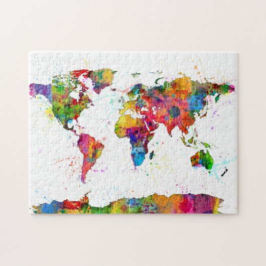 世界地図の水彩画の地図 ジグソーパズル (横)