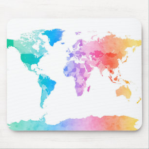 世界地図の水彩画の地図 マウスパッド