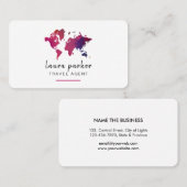 世界地図の水彩画の旅行代理店のきれいなエレガント 名刺 (正面/裏面)