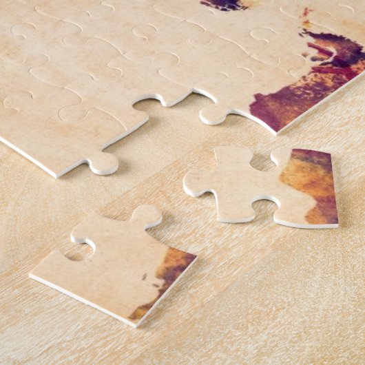 世界地図の水彩画の絵画の地図 ジグソーパズル (側面)