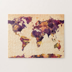 世界地図の水彩画の絵画の地図 ジグソーパズル