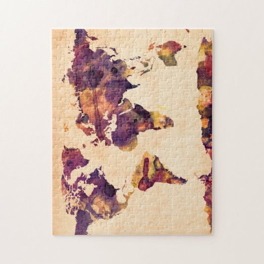 世界地図の水彩画の絵画の地図 ジグソーパズル (縦)