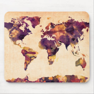 世界地図の水彩画の絵画の地図 マウスパッド