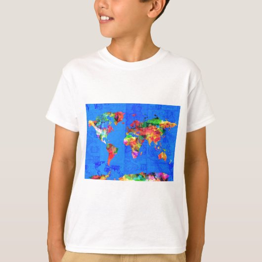 世界地図の水彩画1 Tシャツ (正面)
