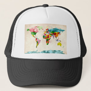 世界地図の水彩画 キャップ