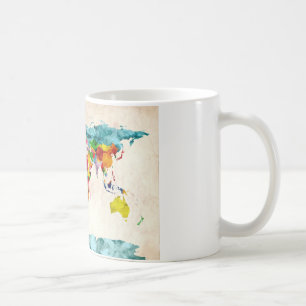 世界地図の水彩画 コーヒーマグカップ