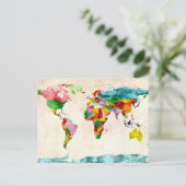 世界地図の水彩画 ポストカード (スタンド正面)