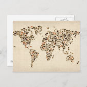 世界地図の猫の地図 ポストカード (正面/裏面)