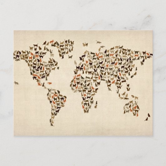 世界地図の猫の地図 ポストカード (正面)