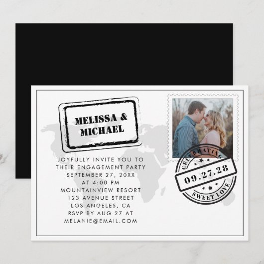 世界地図の目的地ウェディングエンゲージパーティー 招待状 (正面/裏面)