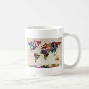 世界地図の都市水彩画 コーヒーマグカップ