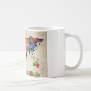 世界地図の都市水彩画 コーヒーマグカップ