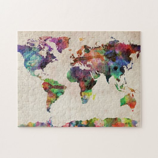 世界地図の都市水彩画 ジグソーパズル (横)
