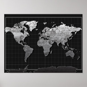世界地図の銀河系白黒4 ポスター