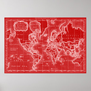 世界地図の(1766年の)赤及び白 ポスター